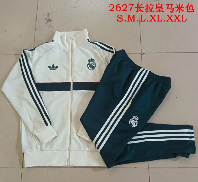 AAA Quality Real Madrid 26/27 Tracksuit - Cream/Green
